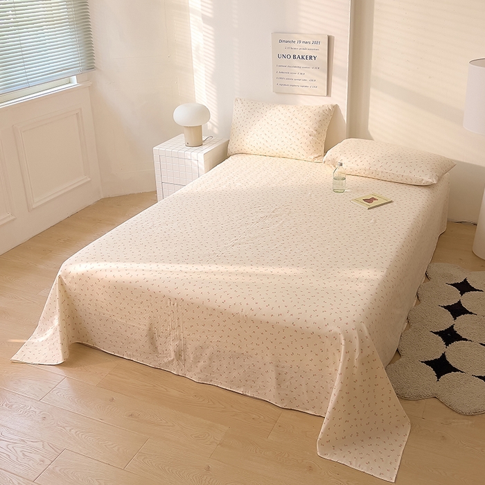 91家纺网 家纺一手货源 找家纺 DoDo 兜兜 2025新款全棉双层纱印花单床单（可定做尺寸） 朵朵小花