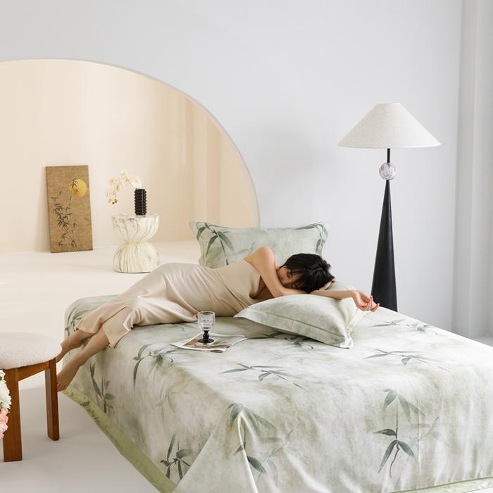 91家纺网 家纺一手货源 找家纺 舒慕 2025新款天丝竹纤维凉席三件套 春晓-绿