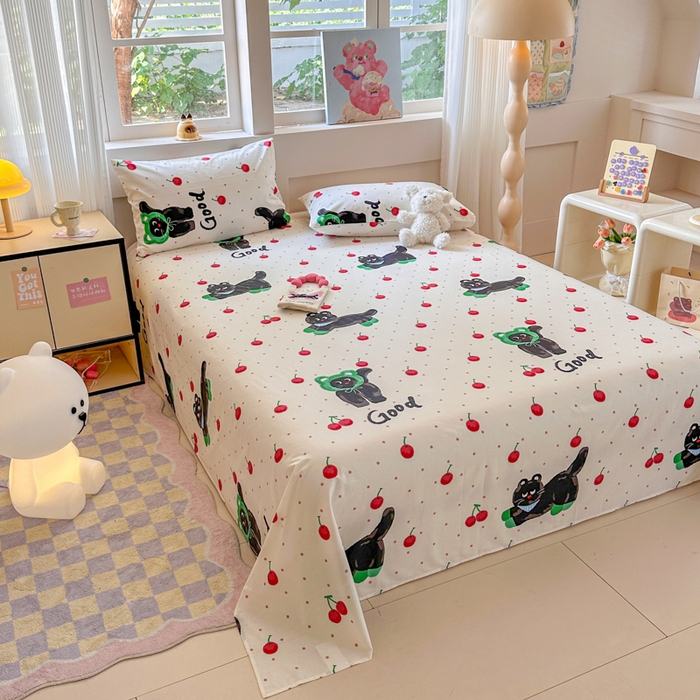 91家纺网 家纺一手货源 找家纺 吉象家纺 2025新款高支密全棉印花单品系列-单床单 怪诞猫咪