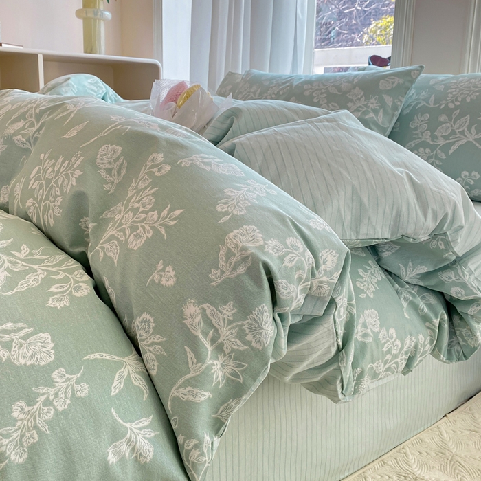 91家纺网 家纺一手货源 找家纺 宜家坊 2025早春新品全棉纯棉喷气13070小清新印花纯棉四件套-风格二 清甜