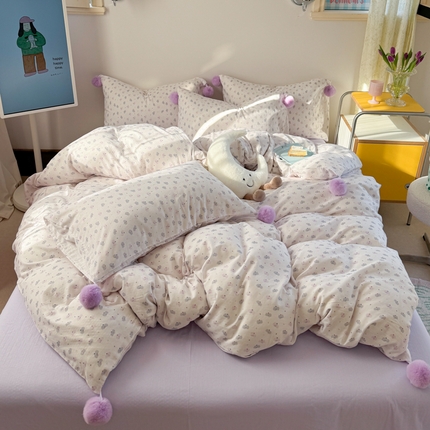 金爱家 2025新款亲肤舒适纯棉双层纱四件套 双层纱-芋泥紫小象