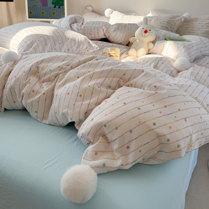 91家纺网 家纺一手货源 找家纺 金爱家 2025新款亲肤舒适纯棉双层纱四件套 双层纱-彩虹小甜心