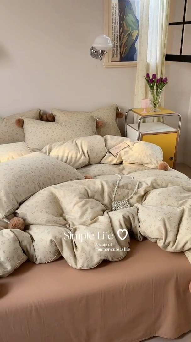 91家纺网 家纺一手货源 找家纺 金爱家 2025新款亲肤舒适纯棉双层纱四件套 双层纱-复古花园