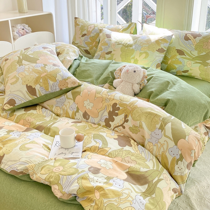 91家纺网 家纺一手货源 找家纺 宜家坊 2025早春新品全棉纯棉喷气13070小清新印花纯棉四件套-风格二 日光舞曲