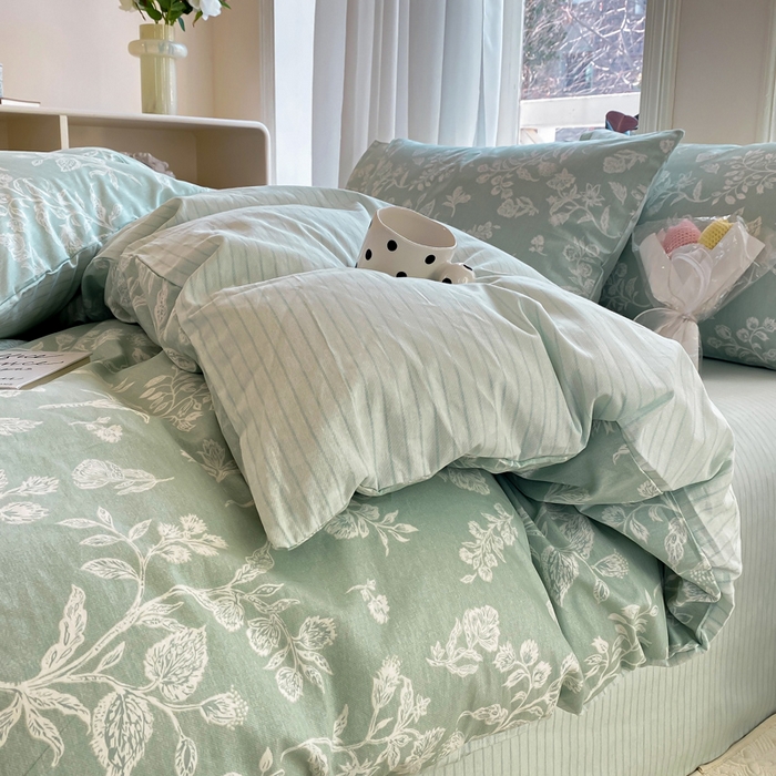 91家纺网 家纺一手货源 找家纺 宜家坊 2025早春新品全棉纯棉喷气13070小清新印花纯棉四件套-风格二 清甜