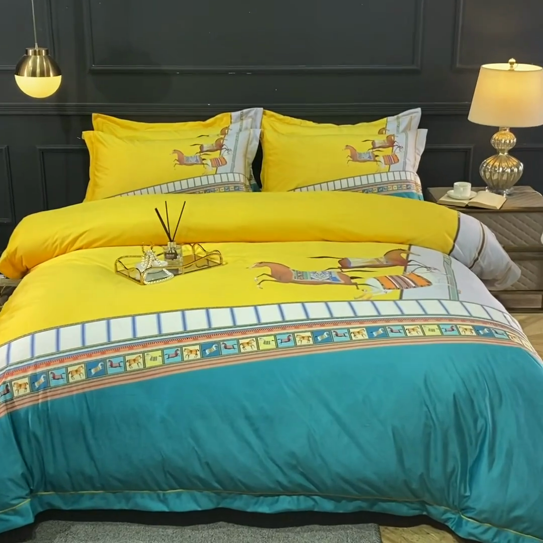 91家纺网 家纺一手货源 找家纺 梵克保罗 2025春夏新款天丝数码大版印花四件套 博睿