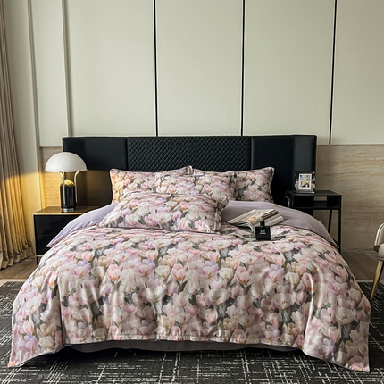 91家纺网 家纺一手货源 找家纺 一比一家纺 2025新款棉代尔轻奢套件 花弄影