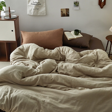 91家纺网 家纺一手货源 找家纺 （总）水洗的故事 2025新款全棉A类皱皱纱纯色混搭四件套