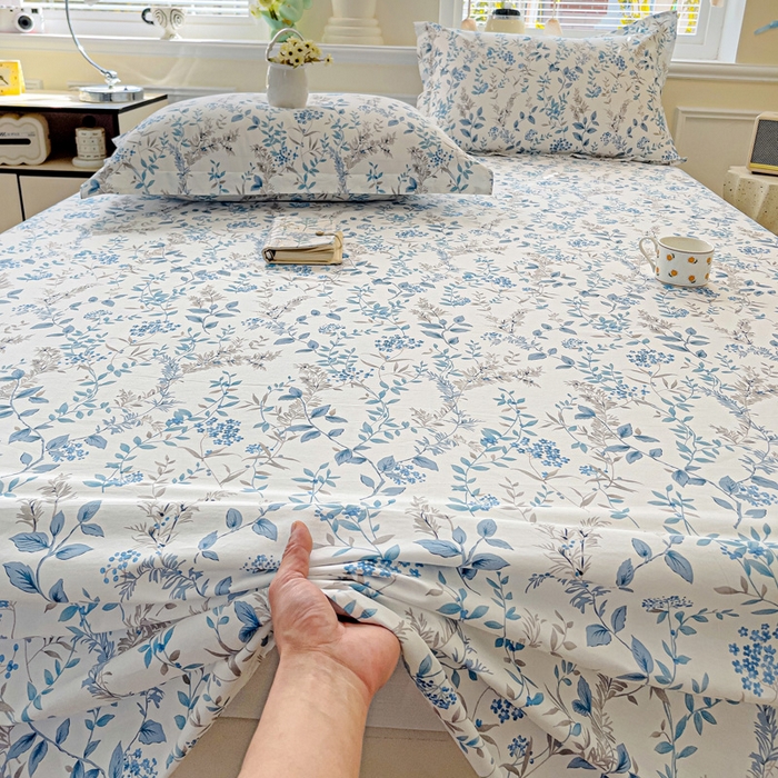 91家纺网 家纺一手货源 找家纺 大柏树 2025新款全棉13376印花四件套系列（可定制）-单床单青野花梦-蓝