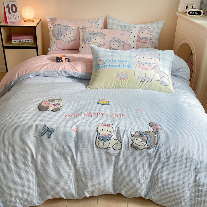 91家纺网 家纺一手货源 找家纺 沐慕 2025新款大版印加绣款四件套 猫咪日记