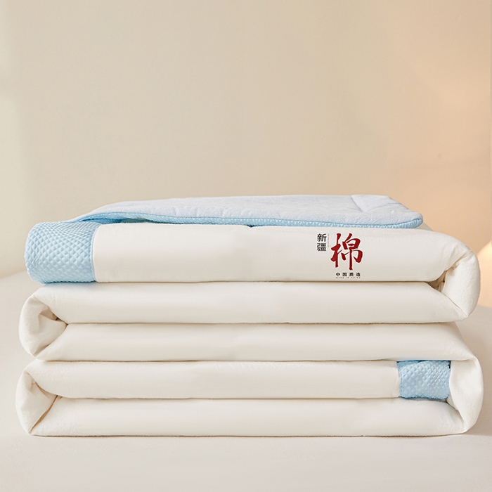 91家纺网 家纺一手货源 找家纺 熙宴家纺 2025新款水洗棉100%新疆棉花夏被-月光白 月光白+蓝