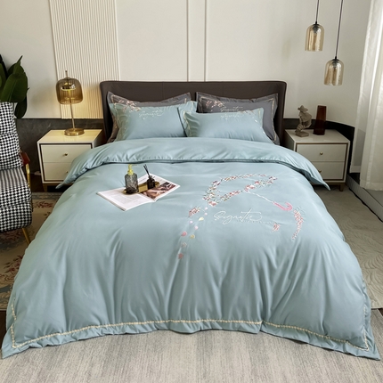 梵克保罗 2025新款直播热卖长绒棉刺绣花边四件套-莉薇系列 莉薇-梵星绿