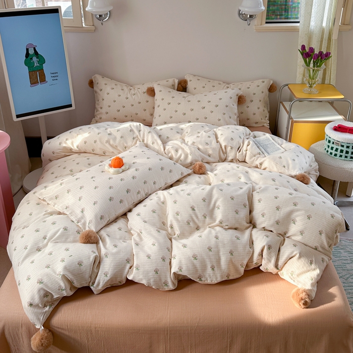 91家纺网 家纺一手货源 找家纺 金爱家 2025新款亲肤舒适纯棉双层纱四件套 双层纱-萌犬日记