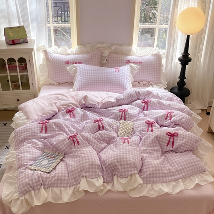 91家纺网 家纺一手货源 找家纺 （总）沐辰2025春夏新款韩式花边款蝴蝶结四件套