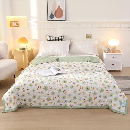 诗雅纺织 2025新款超柔水洗棉夏凉被空调被 绿色小花