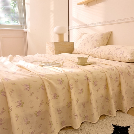 91家纺网 家纺一手货源 找家纺 （总）DoDo 兜兜 2025新款全棉双层纱印花单床单（可定做尺寸）