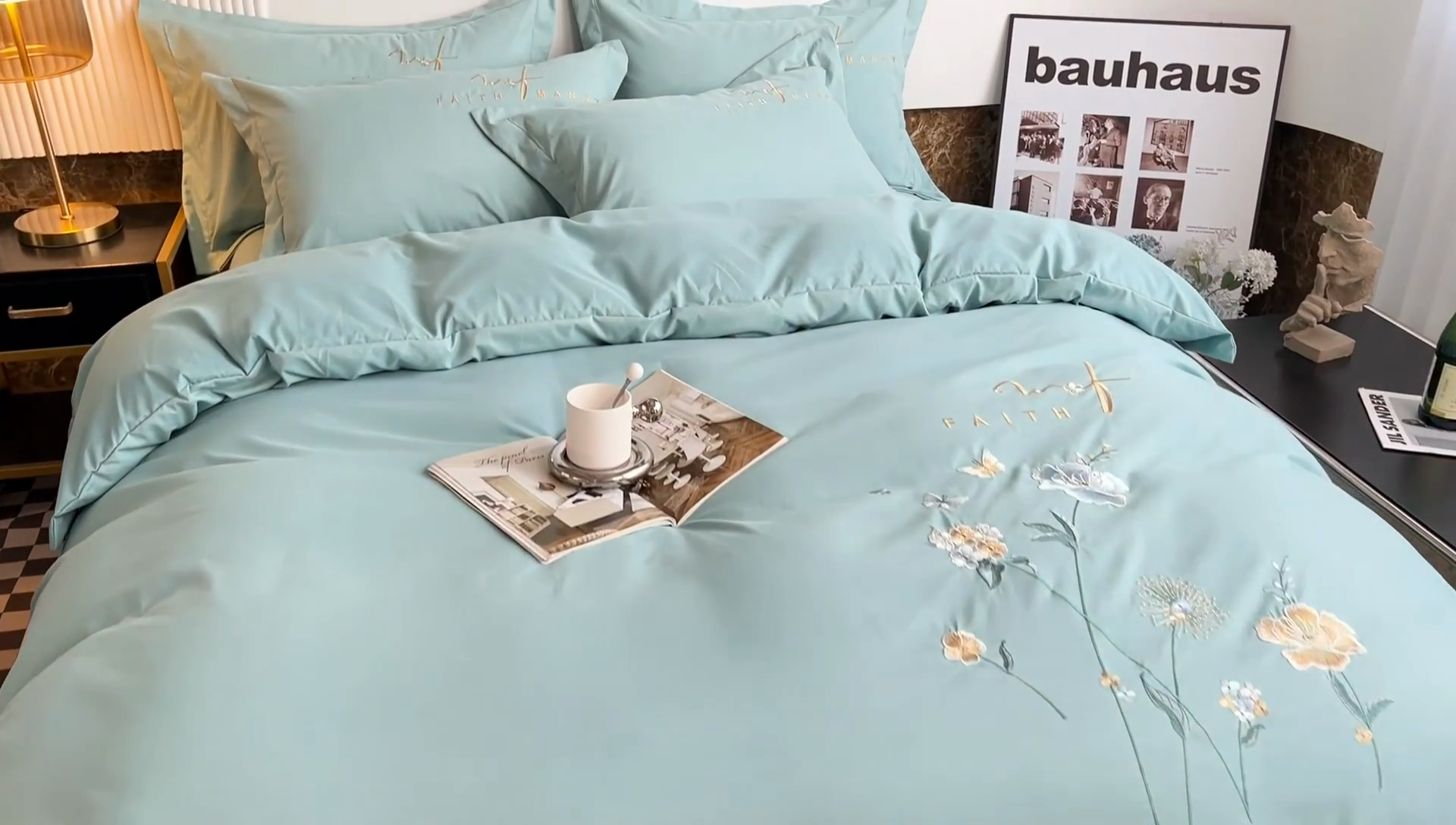 91家纺网 家纺一手货源 找家纺 梵克保罗 2025直播热卖长绒棉刺绣花边四件套-烟雨花都 烟雨花都-梵星绿