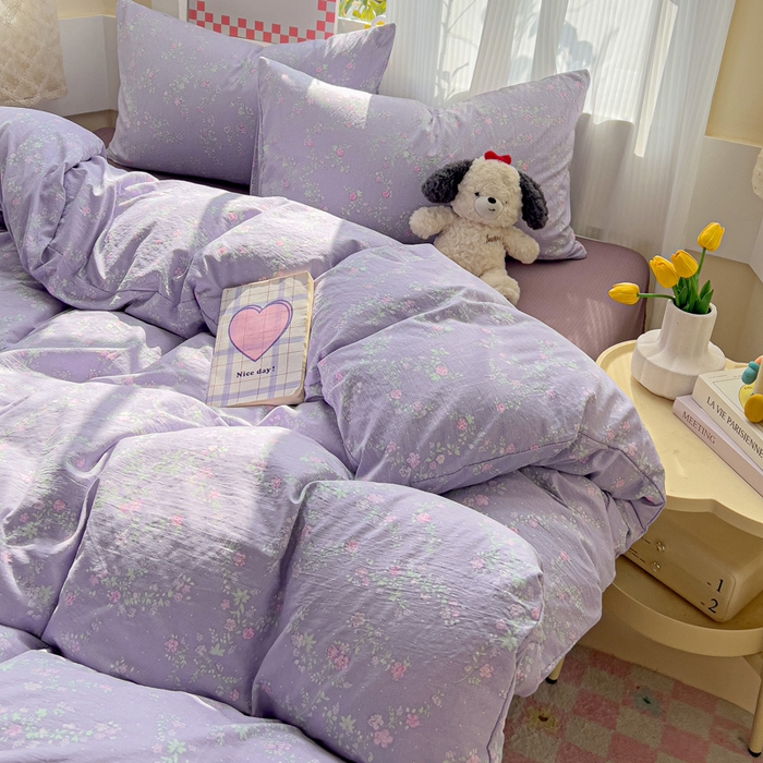 91家纺网 家纺一手货源 找家纺 优选良品 2025新款加厚云感棉双层纱四件套小碎花被套床单床笠款学生三件套新款直播热款 恋如青柠香