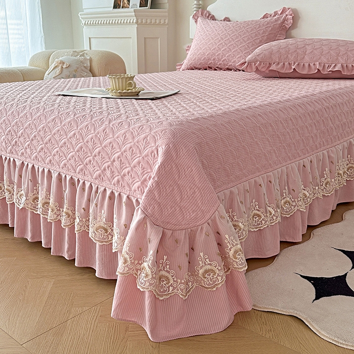 91家纺网 家纺一手货源 找家纺 兴美佳家纺 2025新款全加棉泡泡棉亲肤绗缝四件套-爱的家园 爱的家园-藕粉