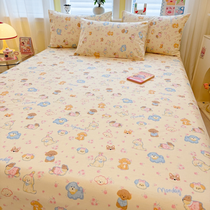 91家纺网 家纺一手货源 找家纺 吉象家纺 2025新款高支密全棉印花单品系列-单床单 狗狗家族