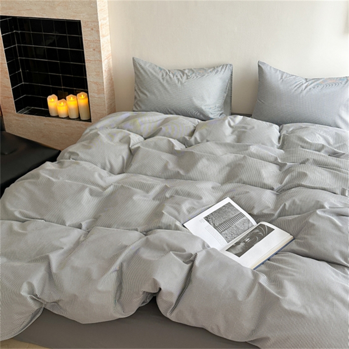 91家纺网 家纺一手货源 找家纺 金丝鸟家纺 2025新款全棉斜纹印花条纹系列四件套及单品 细末