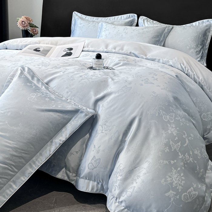 91家纺网 家纺一手货源 找家纺 米彩家纺 2025新款A类水洗真丝天丝提花四件套 雾中花影水兰