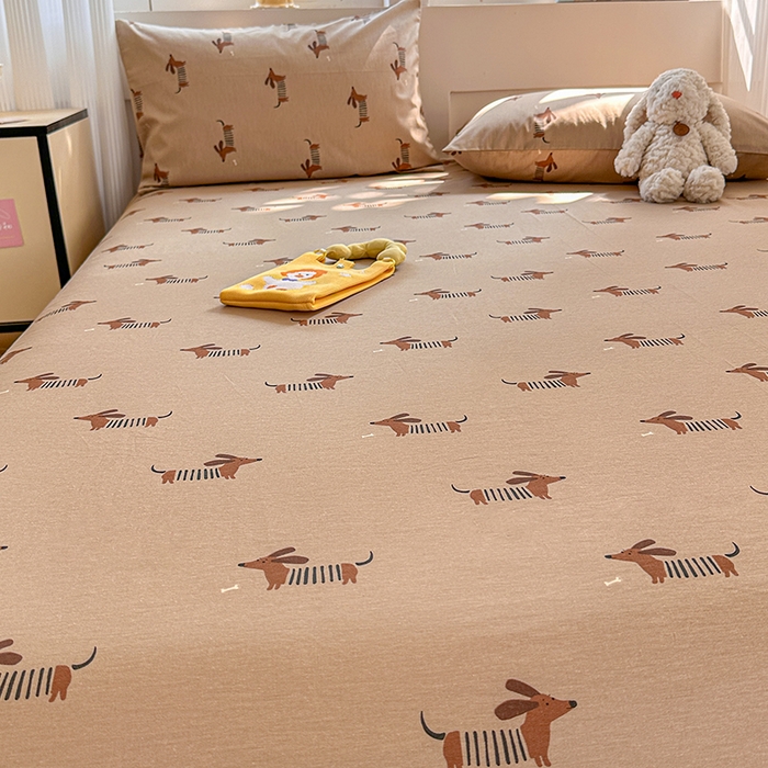 91家纺网 家纺一手货源 找家纺 吉象家纺 2025新款高支密全棉印花单品系列-单床单 腊肠狗狗