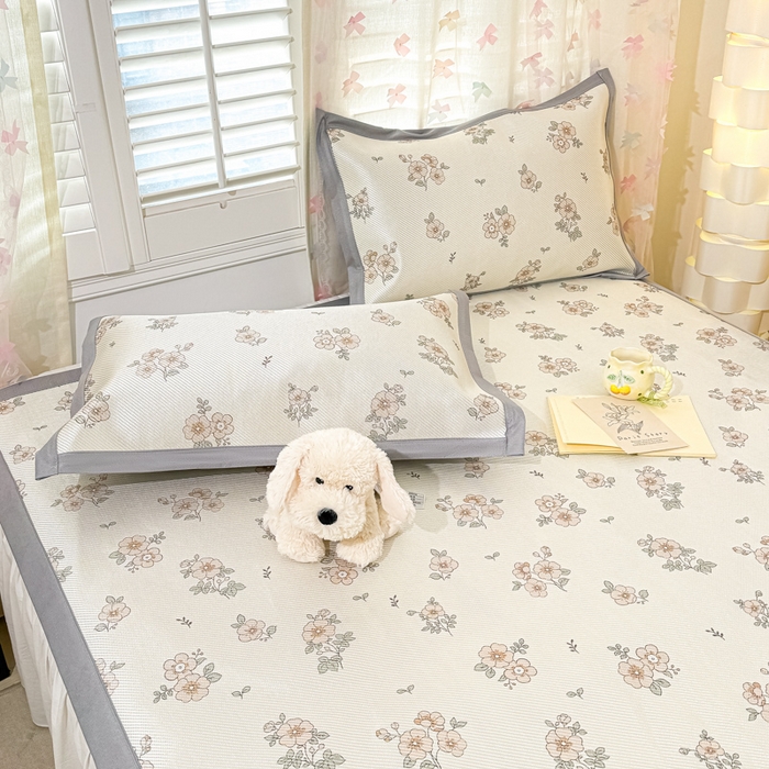 91家纺网 家纺一手货源 找家纺 川悦生活 2025新款数码印花冰藤席 桥边小花