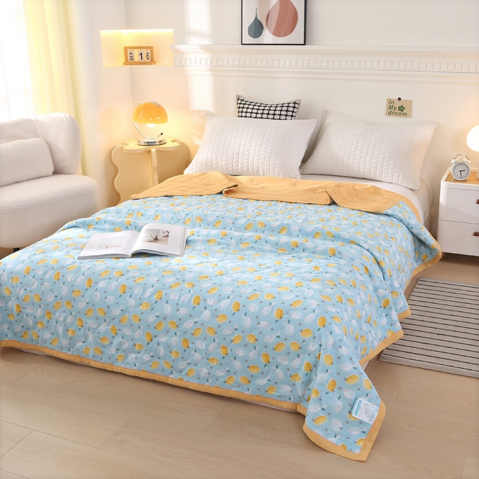 91家纺网 家纺一手货源 找家纺 诗雅纺织 2025新款超柔水洗棉夏凉被空调被 柠檬