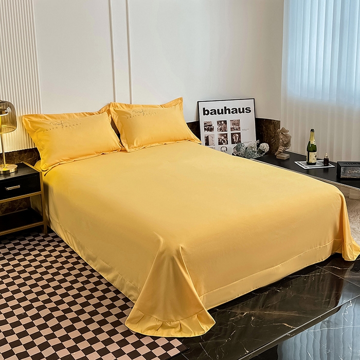 91家纺网 家纺一手货源 找家纺 梵克保罗 2025直播热卖长绒棉刺绣花边四件套-烟雨花都 烟雨花都-柠檬黄