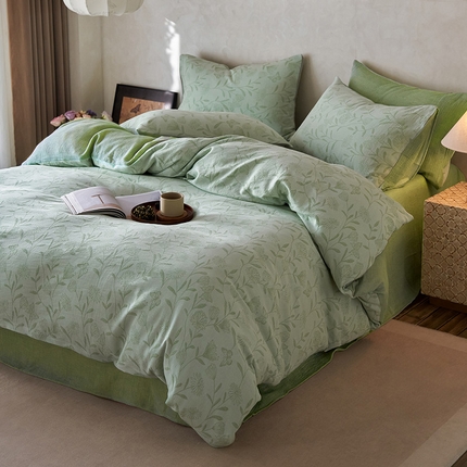 91家纺网 家纺一手货源 找家纺 艾咪-Amy ntmy 2025新款全棉立体浮雕提花双层纱四件套-流风余韵 流风余韵-绿