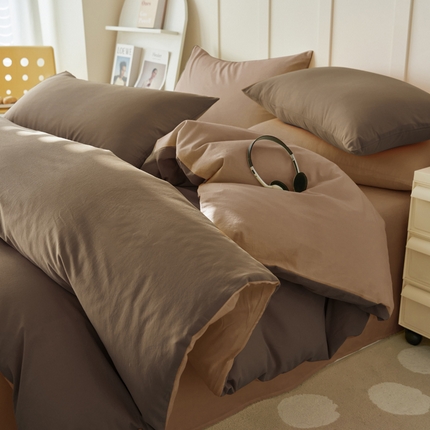 2025新款全棉13372水洗棉双拼四件套（自然光） 暖木棕+拾柴