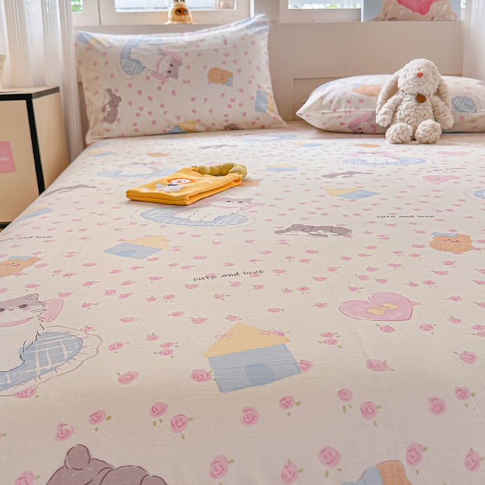 91家纺网 家纺一手货源 找家纺 吉象家纺 2025新款高支密全棉印花单品系列-单床单 喵喵聚会