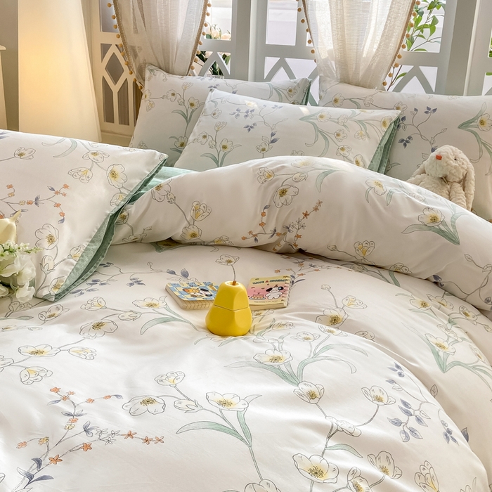 91家纺网 家纺一手货源 找家纺 宜家坊 2025早春新品全棉纯棉喷气13070小清新印花纯棉四件套-风格二 沁园春