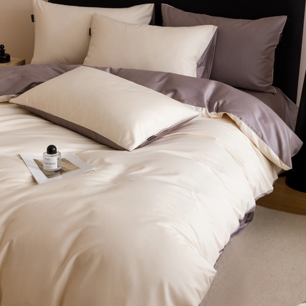 2025新款60支纯棉长绒棉四件套 本白+紫色