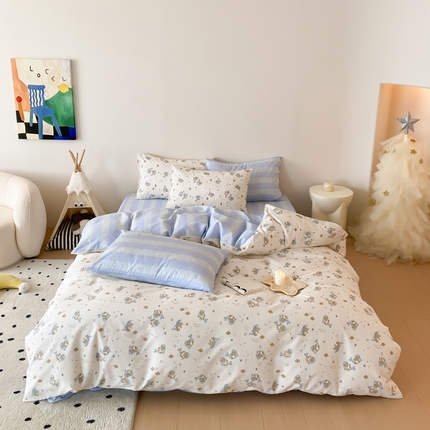 91家纺网 家纺一手货源 找家纺 （总）宜家坊 2025开春新品全棉喷气13070小清新印花纯棉全棉四件套-风格一