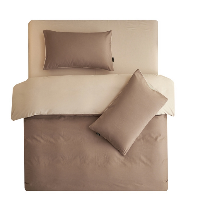 91家纺网 家纺一手货源 找家纺 2025新款全棉13372水洗棉双拼四件套（影棚亮光） 暗香紫砂+40驼