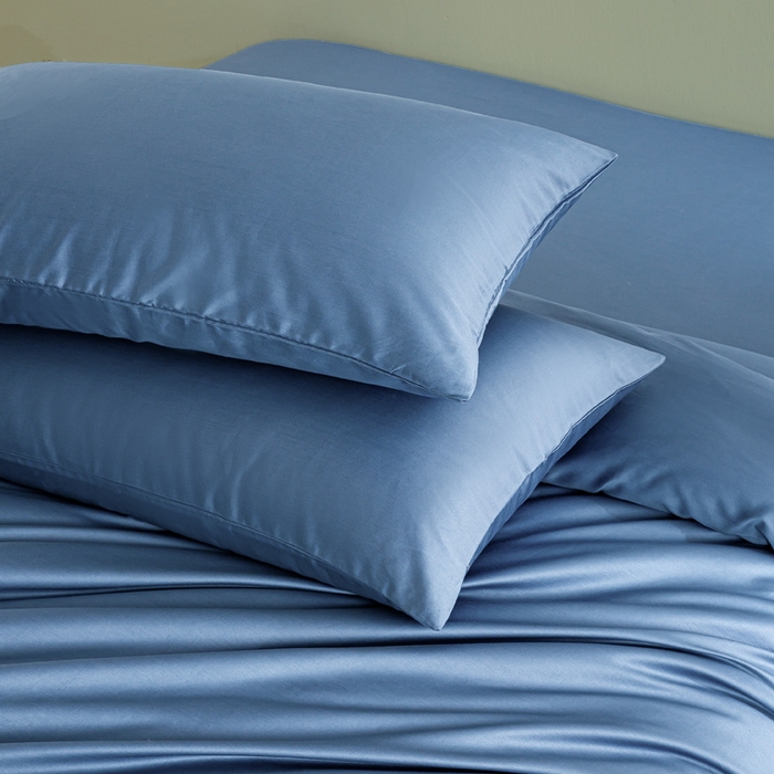 91家纺网 家纺一手货源 找家纺 憨豆家纺 2025新款全棉长绒棉四件套纯色贡缎纯棉被套床笠款三件套 宾利蓝