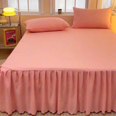 91家纺网 家纺一手货源 找家纺 莎臣豹 2025水洗磨毛纯色单品床裙可配二三件套 纯纯公主粉