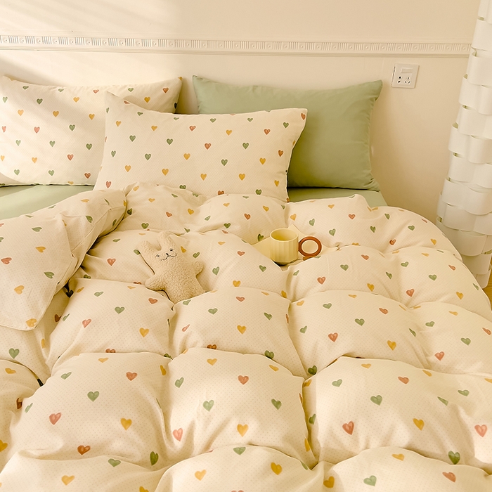 91家纺网 家纺一手货源 找家纺 DoDo 兜兜 2025新款全棉双层纱印花四件套（可定做尺寸） 点点心动