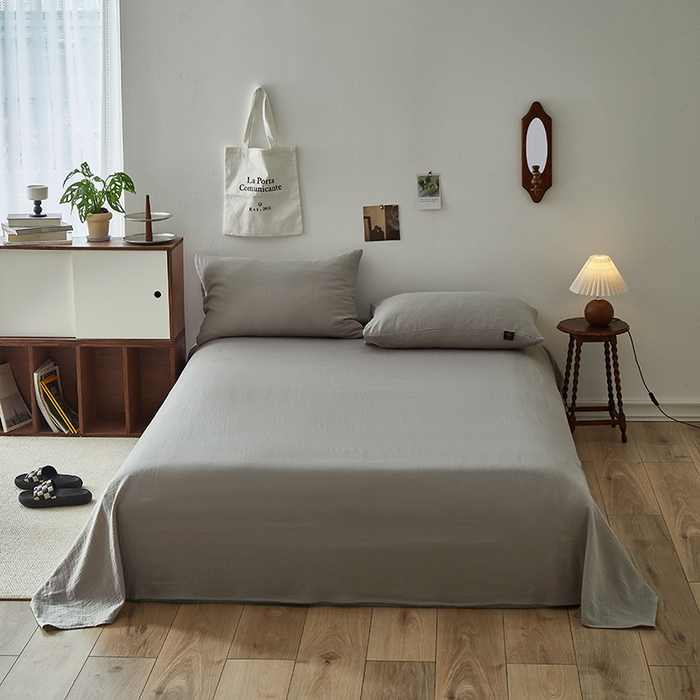 91家纺网 家纺一手货源 找家纺 水洗的故事 2025新款全棉A类皱皱纱纯色混搭四件套 炊烟