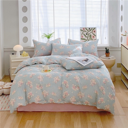 91家纺网 家纺一手货源 找家纺 佰亿莱 2025新款全棉双层纱四件套系列 晚春玉