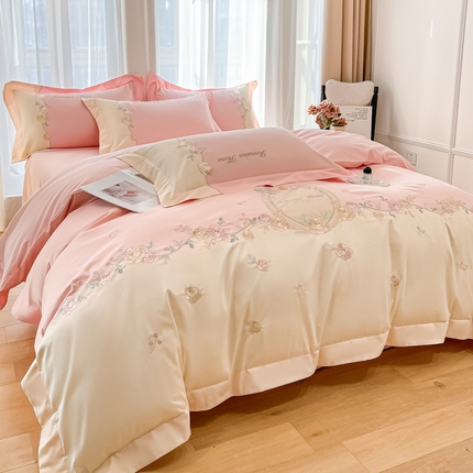 91家纺网 家纺一手货源 找家纺 （总）女子家纺 2025新款A类亲肤棉刺绣四件套-遇见系列