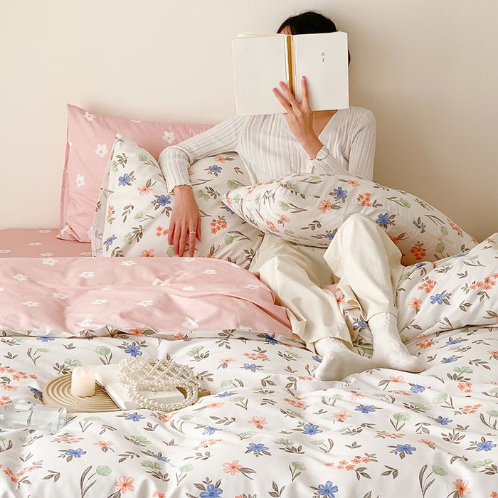 91家纺网 家纺一手货源 找家纺 宜家坊 2025开春新品全棉喷气13070小清新印花纯棉全棉四件套-风格一 白露