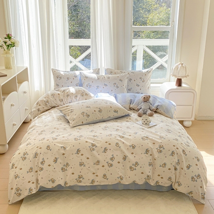 91家纺网 家纺一手货源 找家纺 （总）宜家坊 2025早春新品全棉纯棉喷气13070小清新印花纯棉四件套-风格二