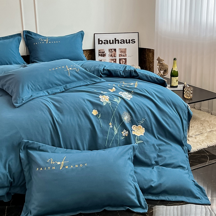 91家纺网 家纺一手货源 找家纺 梵克保罗 2025直播热卖长绒棉刺绣花边四件套-烟雨花都 烟雨花都-钻石蓝