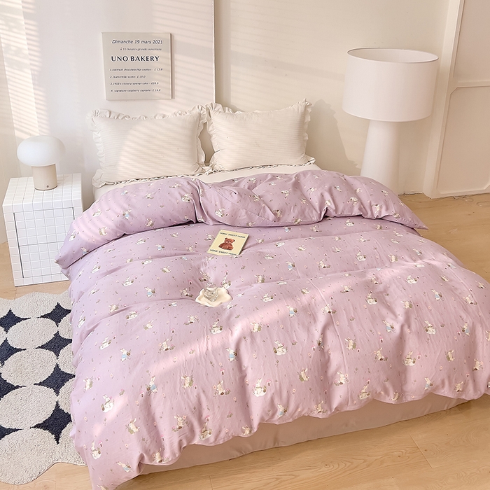 91家纺网 家纺一手货源 找家纺 DoDo 兜兜 2026新款全棉双层纱印花单被套（可定做尺寸） 甜心小兔