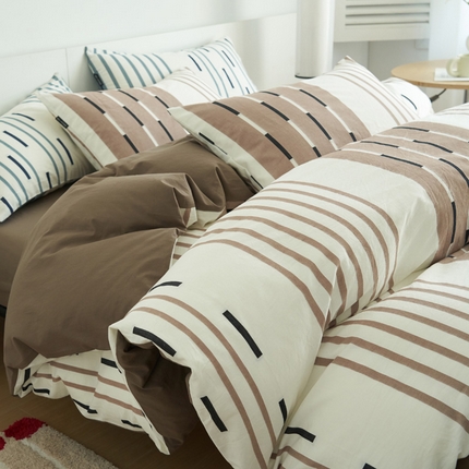 2025新款纯棉水洗棉三层提花简爱四件套 简爱四件套-咖色