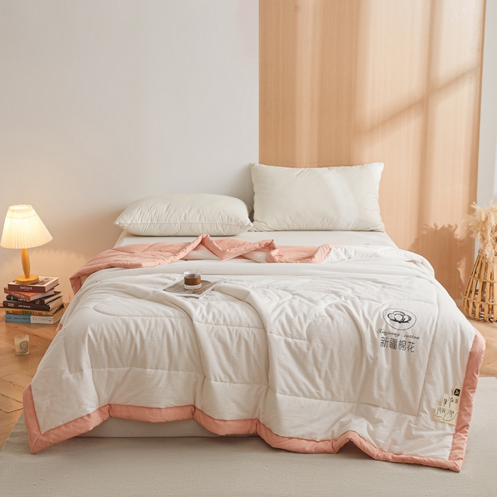 91家纺网 家纺一手货源 找家纺 熙宴家纺 2025新款水洗棉100%新疆棉花夏被-棉白 棉白+玉