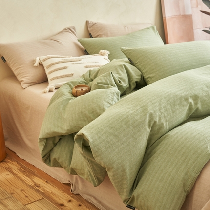 2025新款色织水洗棉人字斜提花混搭四件套 人字斜四件套-深绿+驼色